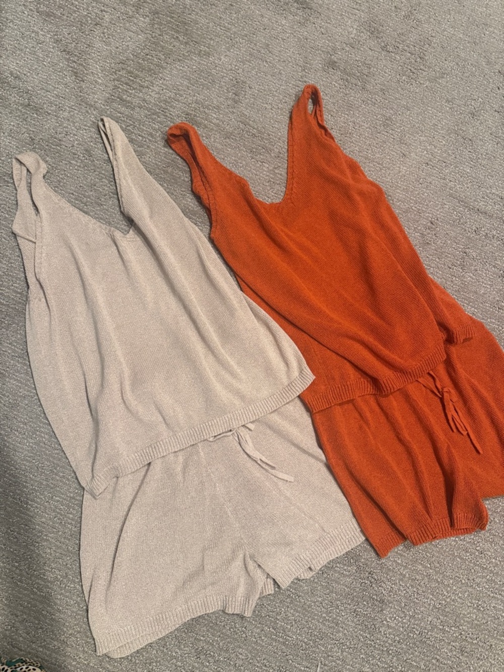 Bundle of two small size Cozy Knit Tank & Short Set - Rust and Beige